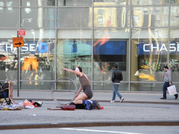 Man With A Bra on His Head at Astor Place