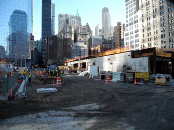 Construction surrounded the September 11 Memorial Site.