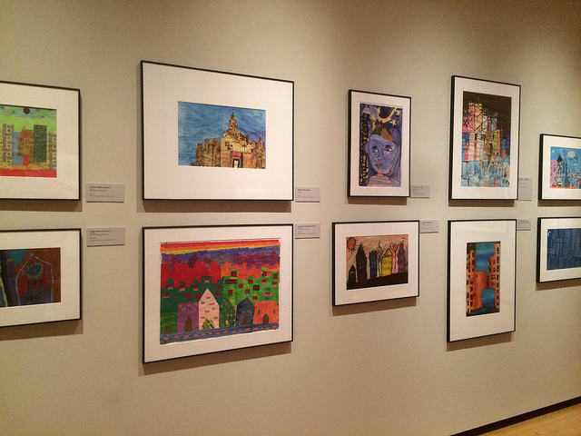 A selection of artwork by students of varying ages in New York City schools.