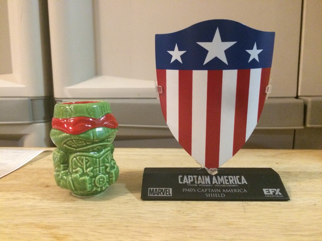 Raphael Ninja Turtles tikki mug and Captain America First Avenger Shield Replica