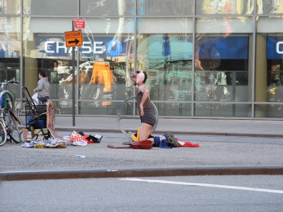 Man With A Bra on His Head Dancing at Astor Place