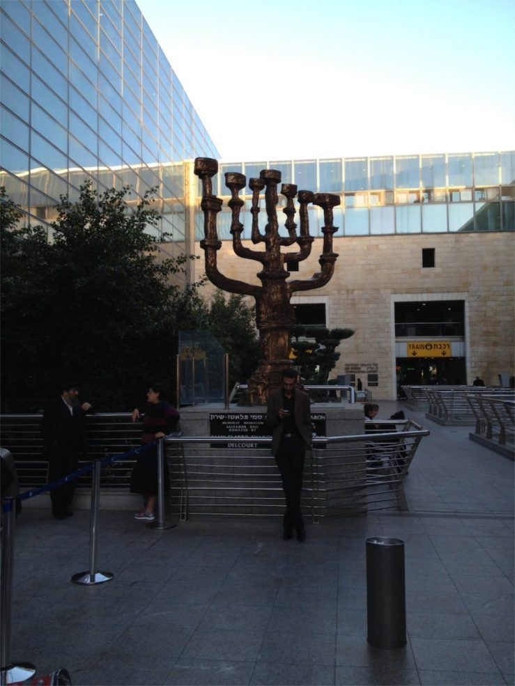 A large menorah outside Ben Gurion International Airport.