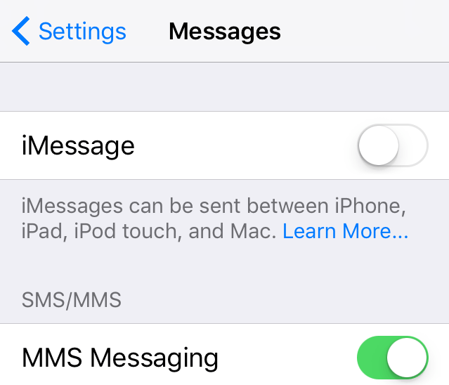Simply toggle off iMessages in your Messages Settings menu.