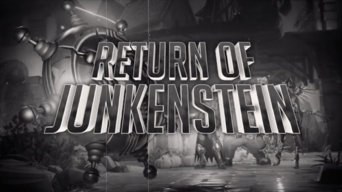 The Return of Junkenstein black and white title screen.