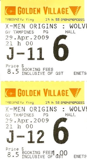 Golden Village Movie Ticket for X-Men Origins: Wolverine